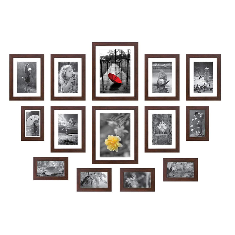 Amazon Brand - Solimo Brown Collage Set of 14 Photo Frames ( 4 X 6 Inch-6, 6 X 8 Inch-6 & 8 X 10 Inch - 2)