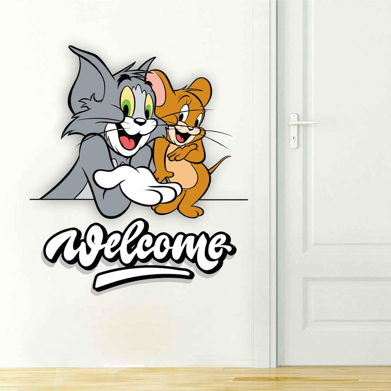 Wall Attraction Welcome Tom and Jerry Wall Sticker & Mural Sticker for Wall Size - 53x58cm NBD59