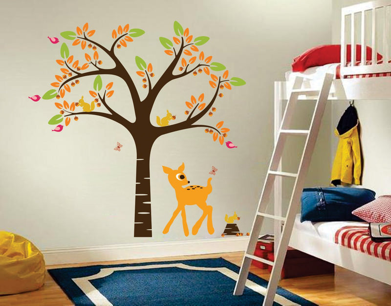 Walltech Combo of 4 Wall Sticker Cute Panda on Tree-(90 x 95 cms)|Decorative Peacock Feather-(60 x 120 cms)|Designer om-(50 x 50 cms)|Elegant Orange Deer and Tree-(92 x 93 cms)-Material Vinyl