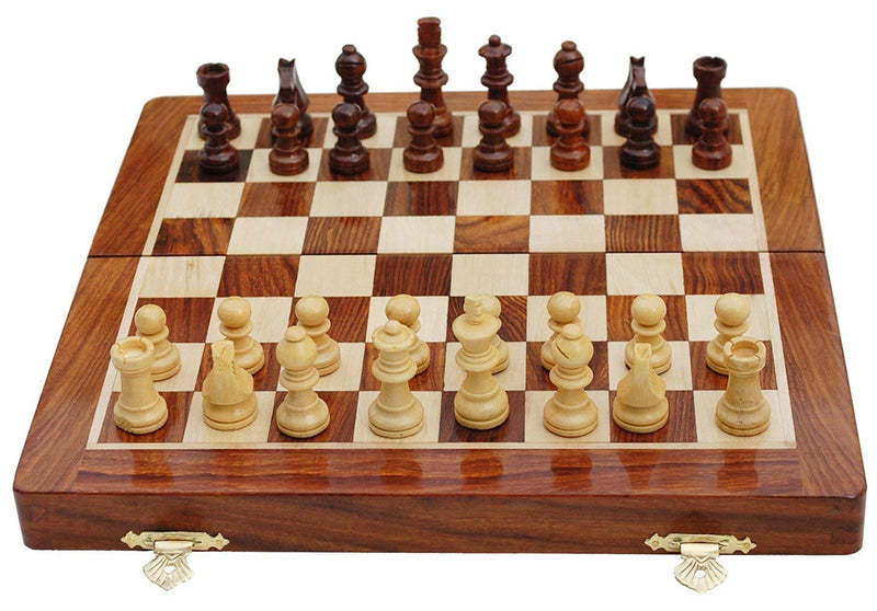 BCBESTCHESS Wooden Handcrafted Foldable Magnetic Chess Board Set with Extra Magnetic Pieces Extra Queens for 2 Players Kids and Adults (16x16 Inches, Brown)