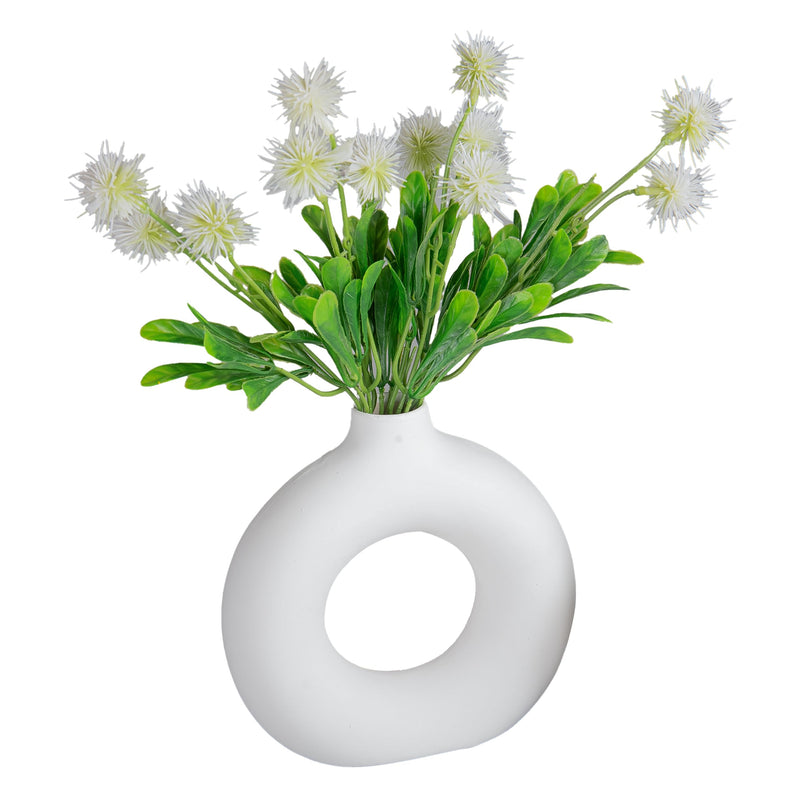 Wonder Care Ceramic White Donut Vase: Centerpiece for Home Decor, Showpiece for Pampas Grass, 5 Inches (Pack of 1)