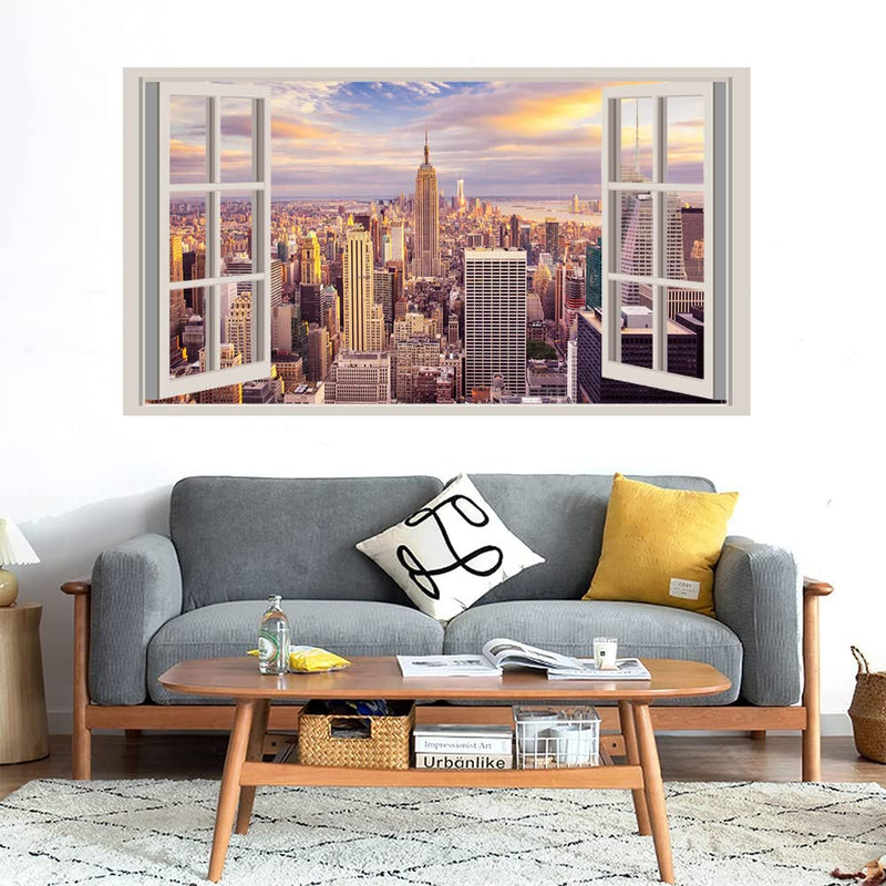 GADGETS WRAP Printed Wall Decal Sticker Fake Window Style Decal (90cm x 50cm) - New York City Buildings