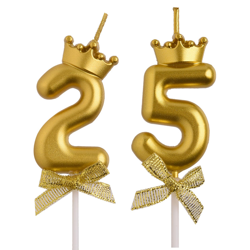 AOOLADA 25th 52nd Birthday Candles, Gold 52 25 Year Old Cake Topper Number Birthday Candles, Happy Birthday Party Decorations Gifts for Women Men