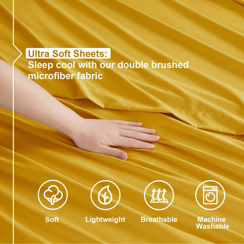 Queen , Yellow : Bed Sheet Bedding Set, 100% Soft Brushed Microfiber with Deep Pocket Fitted Sheet - QUEEN - YELLOW - 1800 Luxury Bedding Collection, Hypoallergenic & Wrinkle Free Bedroom Linen Set By Nestl Bedding