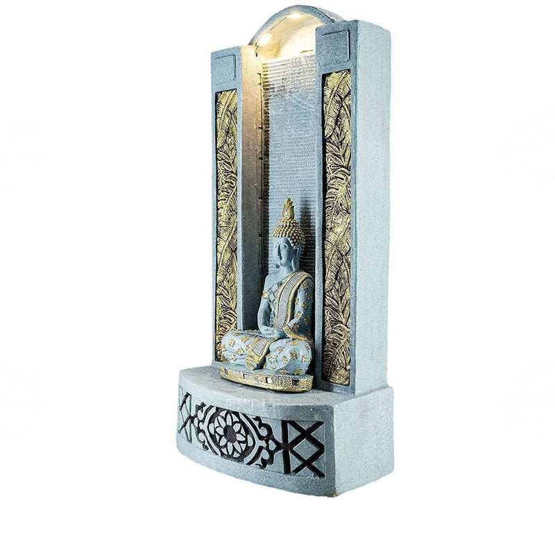 Shawshank Jharna Buddha Water Fountain Resin Fiberglass Water Fountain for Home Office Living Room Décor with LED Lights and Water Pump (Grey)