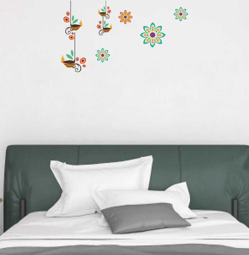 Advait Designs - Hanging Diya for Home Decorative PVC Vinyl Wall Sticker (70 Cm X 51 Cm)