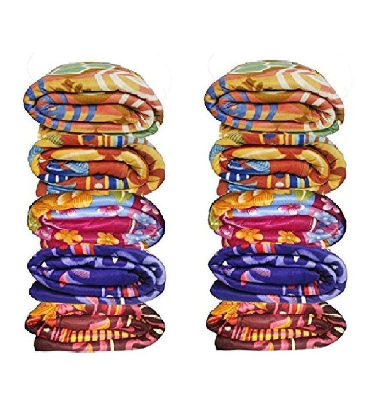 Goyal's ® Fleece Double Bed Multicolour Printed Blanket - Set of 10