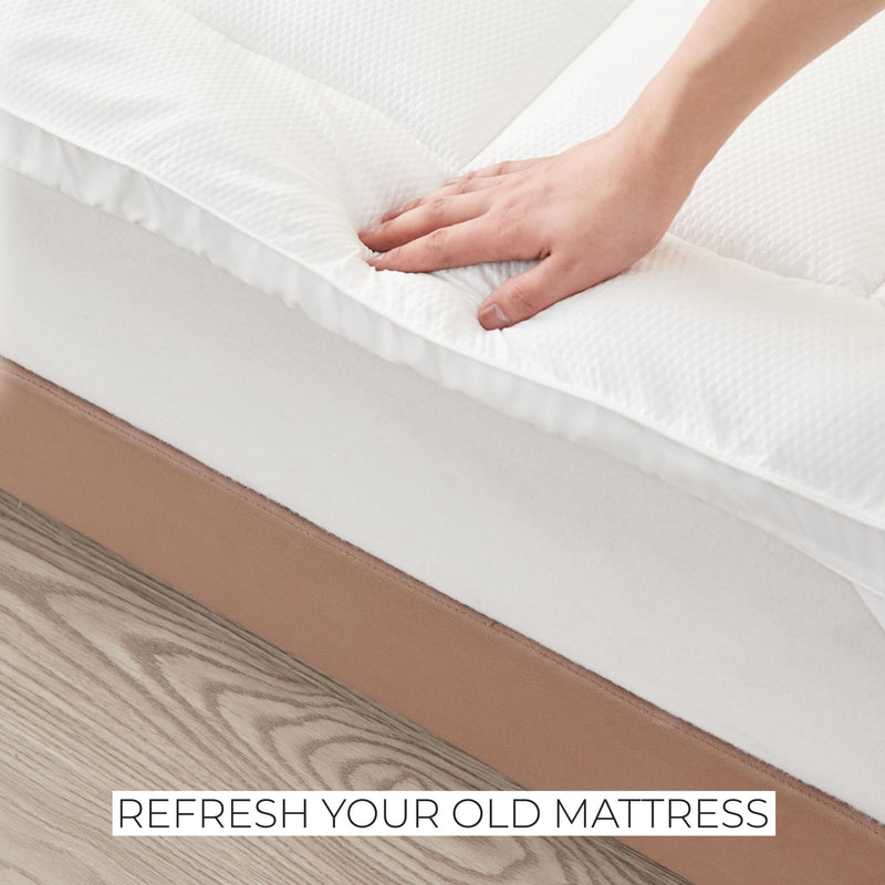 Extra Thick Hypoallergenic Mattress Pad. Breathable Down Alternative Featherbed. 2-Inch Thick Mattress Topper. Fits Mattresses up to 18” Deep (King)