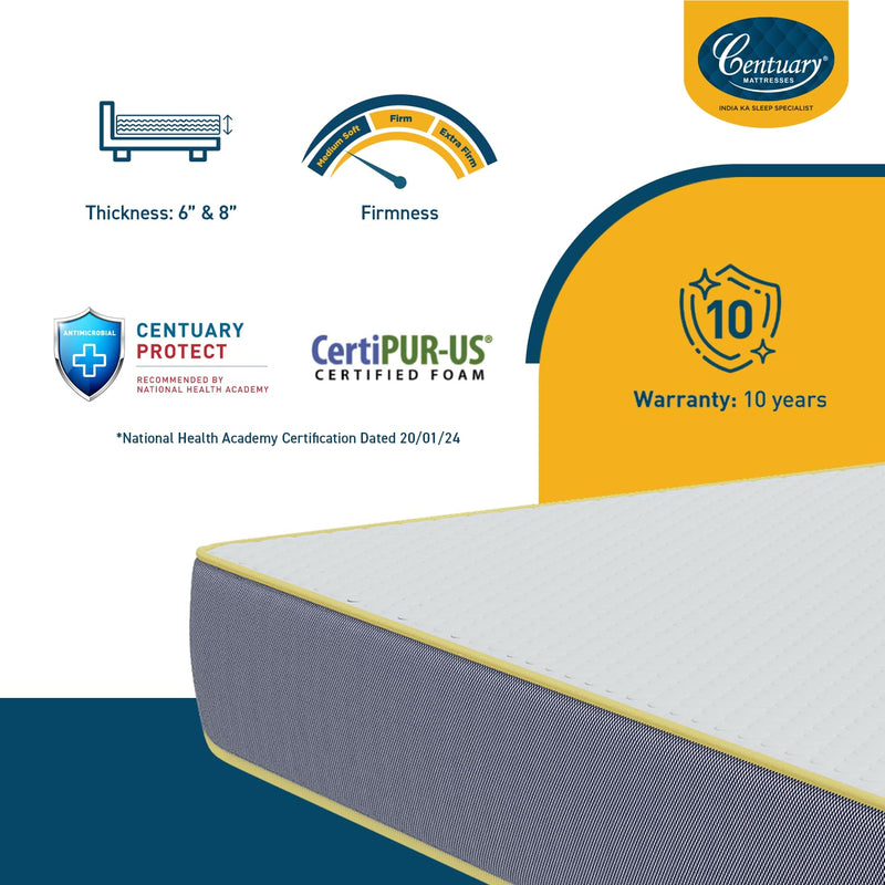 Centuary Mattresses Sleepables 8-Inch King Size Orthopedic Memory Foam Back Support Pressure Relieving Roll Pack High Resilience (HR) Foam Mattress (78x72x8)