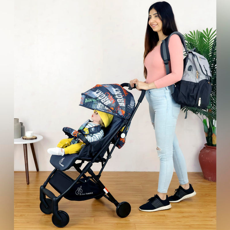 R for Rabbit Pocket Stroller Lite Baby Stroller, Portable Travel Friendly Pre Installed Baby Trolley Stroller & Pram for Newborn Babies of Age 0 to 3 Years | 6 Months Warranty | (Black Multi)