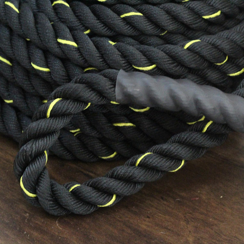 Fit Fusion Polyester Flexible Black Yellow Diameter 1.5-Inch Heavy Battle Rope for Gym and Home Workouts(50 Feet)