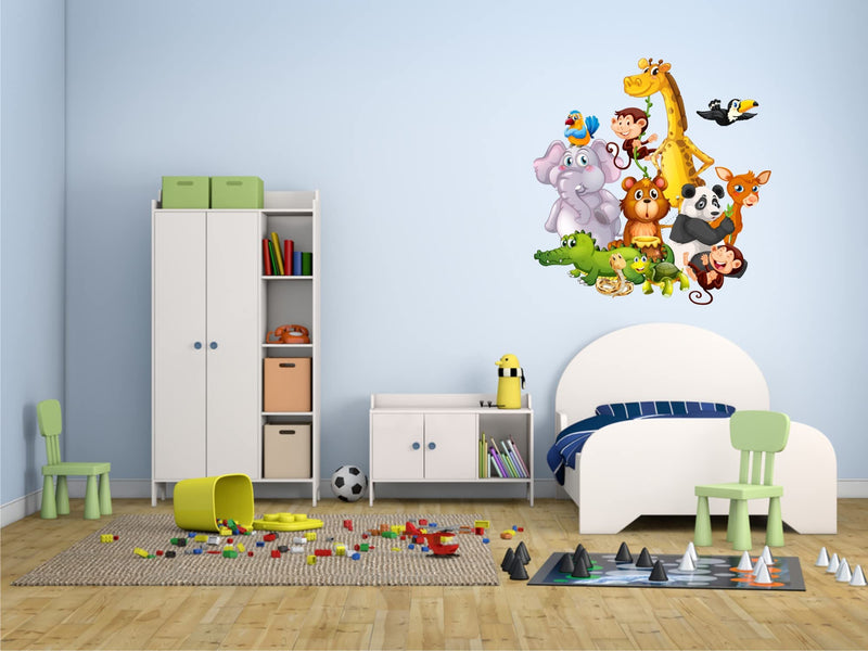 Design Decor Jungle Cartoon Animal Wall Sticker for Kids Room & Class Room_ 24x24_ Inch