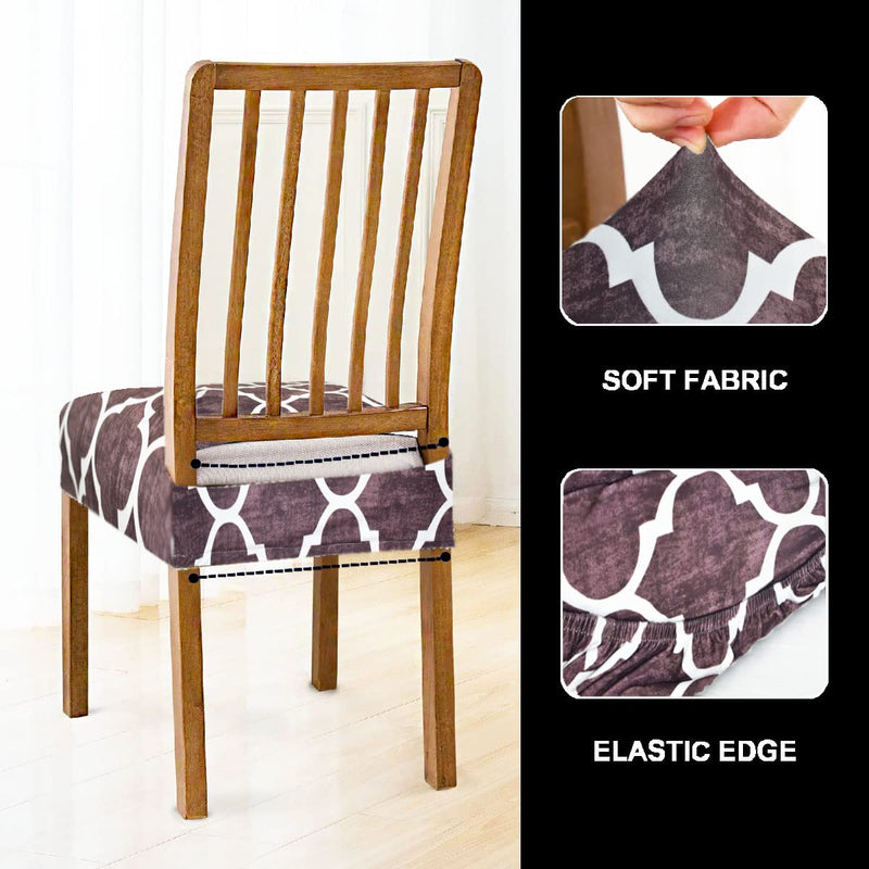 ohello® Stretchable Polycotton Dining Chair Seat Covers Set of 4 Seater are Easily Machine Washable, Gives Perfect Looks to Dining Chairs | CSC003, Brown