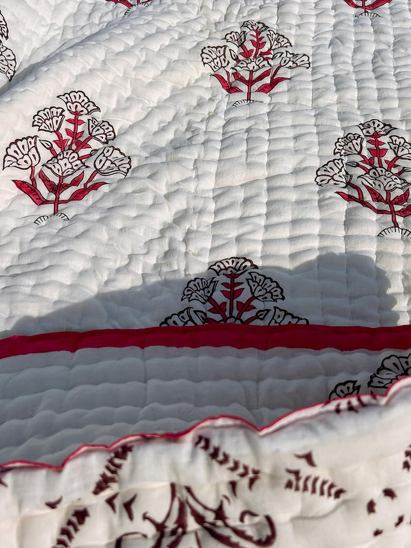 THE JAIPUR WALA Organic Mulmul Cotton Quilt, Blossom, Double/King