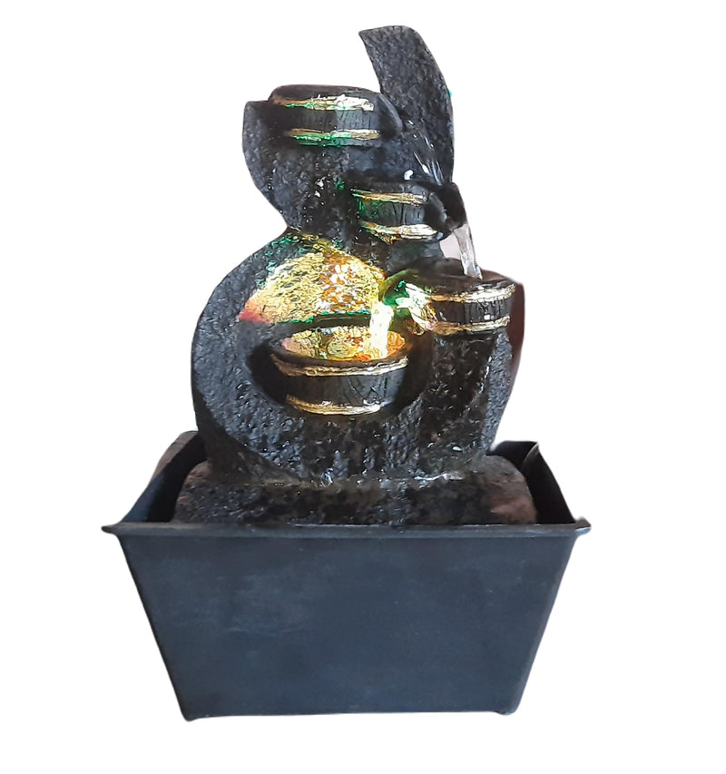 V V Enterprises Tabletop Decorative Polyresin Designer Home Decor Water Fountain Waterfall with 4 Diya Steps Indoor Water Fountain with LED Lights & Speed Controller Pump