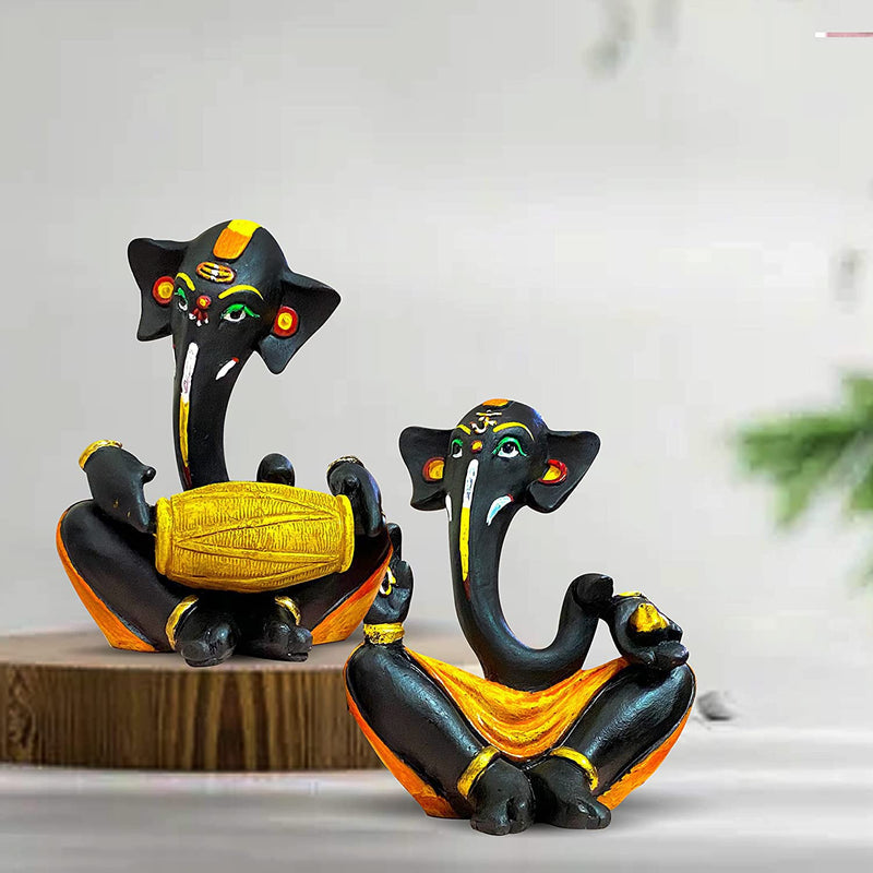 Xtore Resin Floating Ganesha Statues Decorative Showpiece | Spreads Positive Vibes (Pack of 2, Black & Yellow)