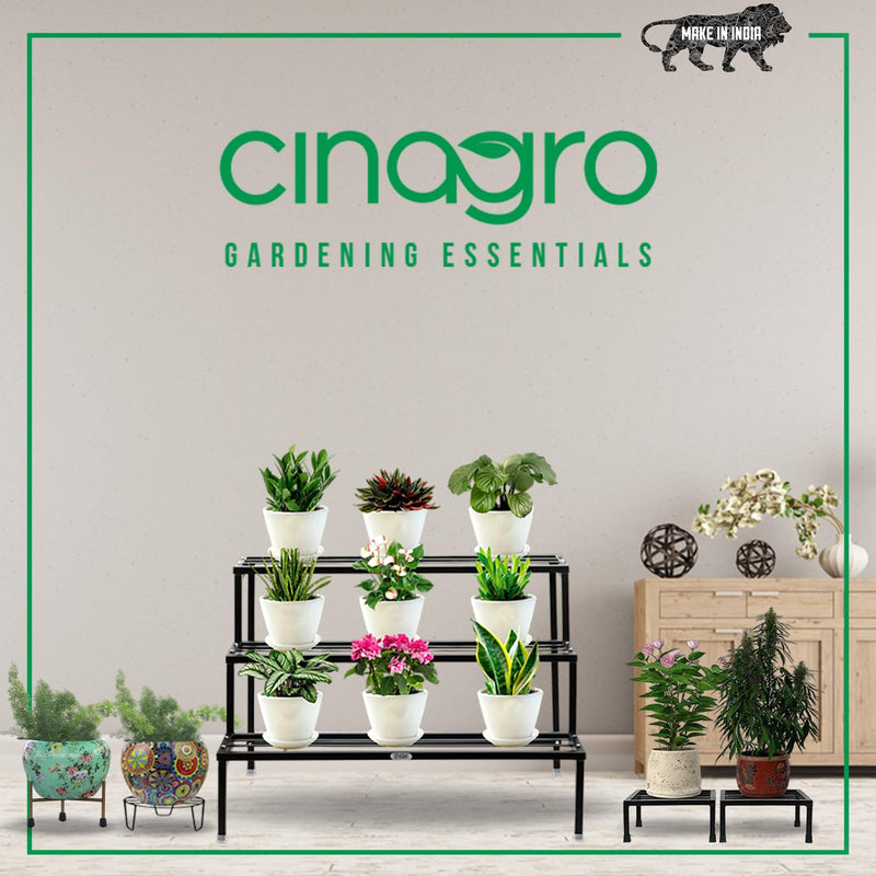 CINAGRO Anti Rust Rectangular Metal Plant Stand (Pack of 4) - 24 inches, Gardening Stand for Balcony, Indoor & Outdoor Use, Strong Durable Flower Pot Stand, Gamla Stand (Plants Not Included, Black)