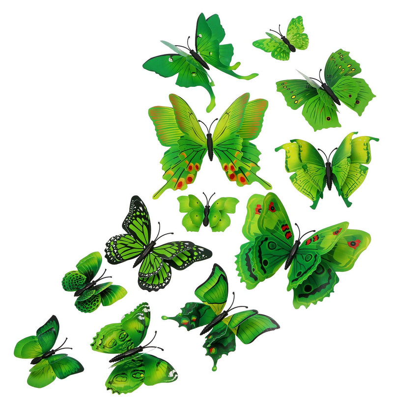 Liv'Oliv 12 Pcs 3D Metal Butterfly Wall Stickers (Green)