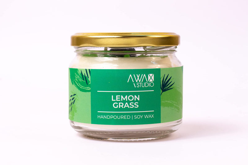 A WAX STUDIO Premium Frankinsence + Lemon Grass + Vanila Scented Candle | Premium Soy Wax & Glass Jar - 350g |Two Wick Candle | Handpoured | Aromatherapy, Home Décor | Burn Time Upto 65 Hours