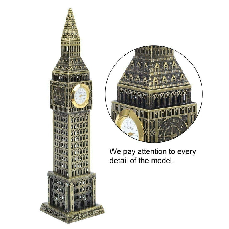 PartyFlex Metal 26 cm Tall Big Ben Clock Tower Statue Showpiece for Table Home Office- Golden