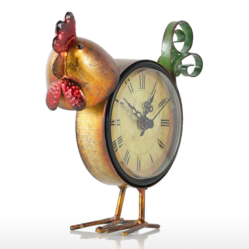 Tooarts Cute Clock Handmade Vintage Metal Figurine Mute Table Clock Practical Clock One AA Battery