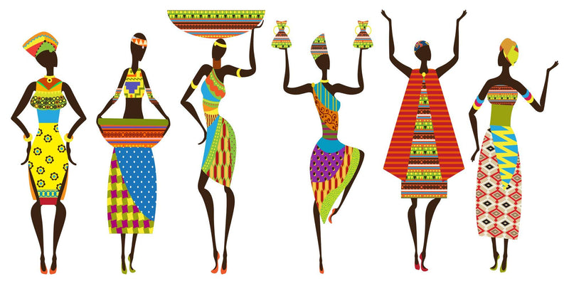 Studio Curate Vinyl African Tribal Women Wall Self-Adhesive Sticker (0.03 X 23.62 X 35.43 Inches, Multicolour)