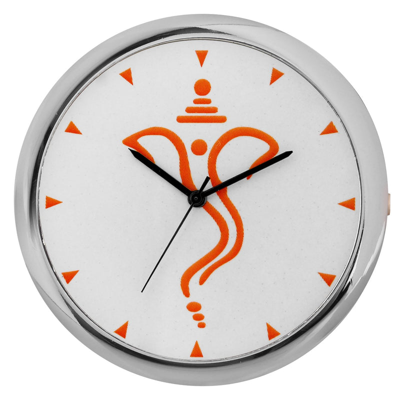 Evelyn Stainless Steel Classic Ganpati Theme Small Round Analog Table Clock (White, 45mm)