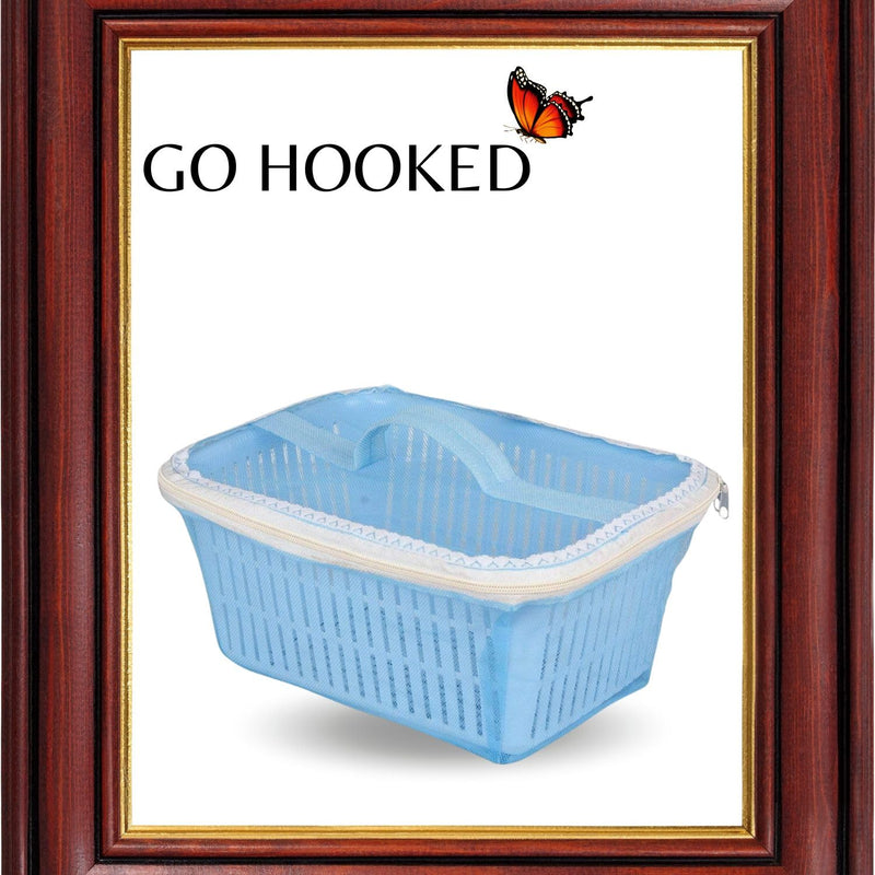 Go Hooked Multipurpose Plastic Storage/Gift Basket With Net Cover | Stylish Basket With Zip Net Cover Pack Of 1 (Blue).