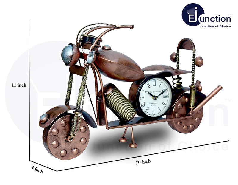 Ejunction Antique Table Top Metal Bullet Bike Showpiece with 4 inch Dial Clock for Home/Office/Café/Hotel/Restaurant etc (LxBxH 50cmx10cmx29cm) (Copper)