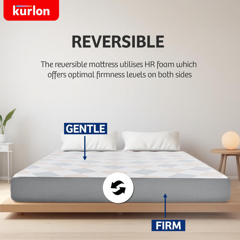 Kurl-On Dual Mattress | Dual Comfort | Soft & Firm Support | Dual Reversible Mattress | High Resilience (HR) Foam | Queen Size Bed Mattress| | 78X60X5 | 10 Yrs Warranty