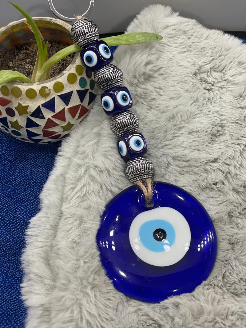 BLUE BEADS Ceramic Home Decor Evil Eye Hanging Turkish Feng Shui Vastu Blue Glass Evil Eye Door Hanging Nazar Batu Protection Good Luck Gifting Home/Office