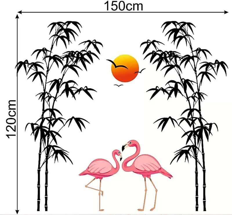 WALLSTICKY Flamingo Love BAMBOOS Tree Birds Flying Sunrise WALLSTICKER