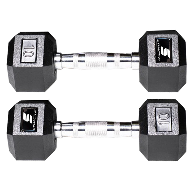 Amazon Brand - Symactive Rubber Coated Hex Fixed Dumbbells, Set of 2, 10 Kg (Black)