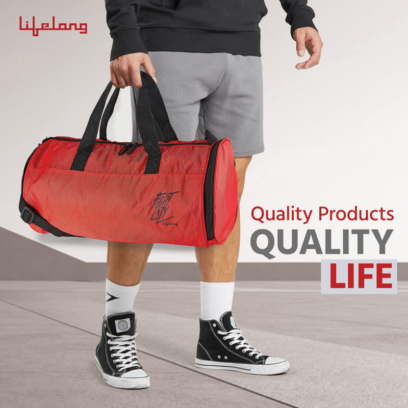 Lifelong LLGB01 Gym Bag|Unisex Gym Bags|Adjustable Shoulder Bag for Men|Duffle Gym Bags for Men|Carry Gym Accessories|Fitness Bag|Sports &Travel Bag|Gym kit Bag (Red, 6 Months Warranty)