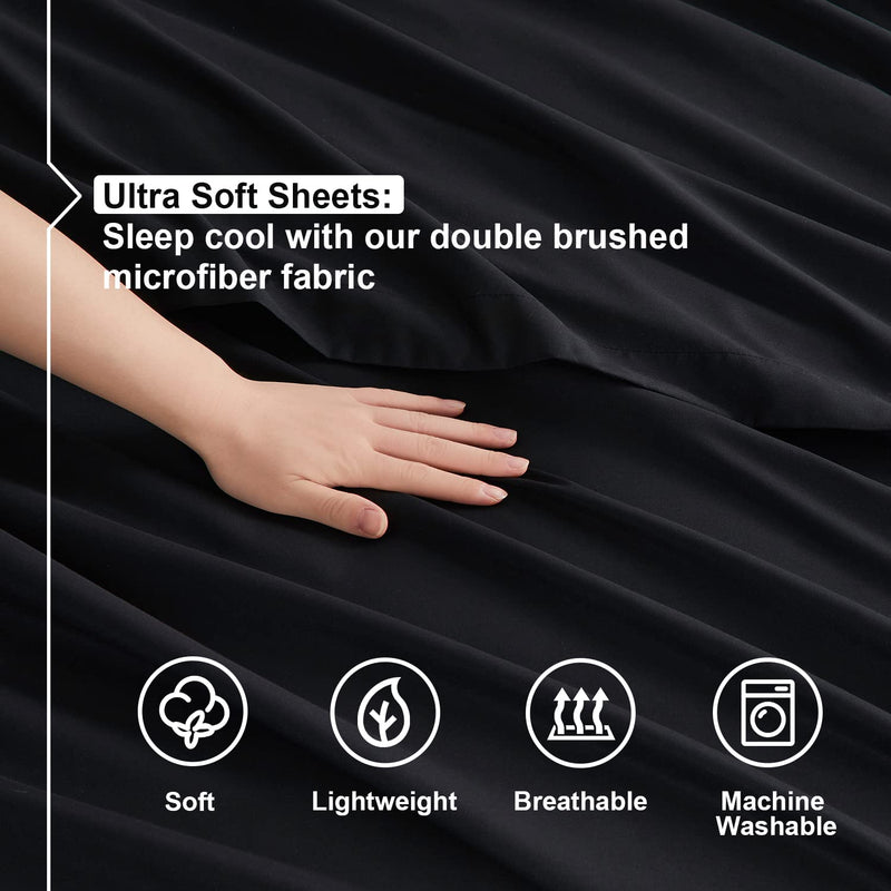 California King , Black : Bed Sheet Bedding Set, 100% Soft Brushed Microfiber with Deep Pocket Fitted Sheet - CAL KING - BLACK - 1800 Luxury Bedding Collection, Hypoallergenic & Wrinkle Free Bedroom Linen Set