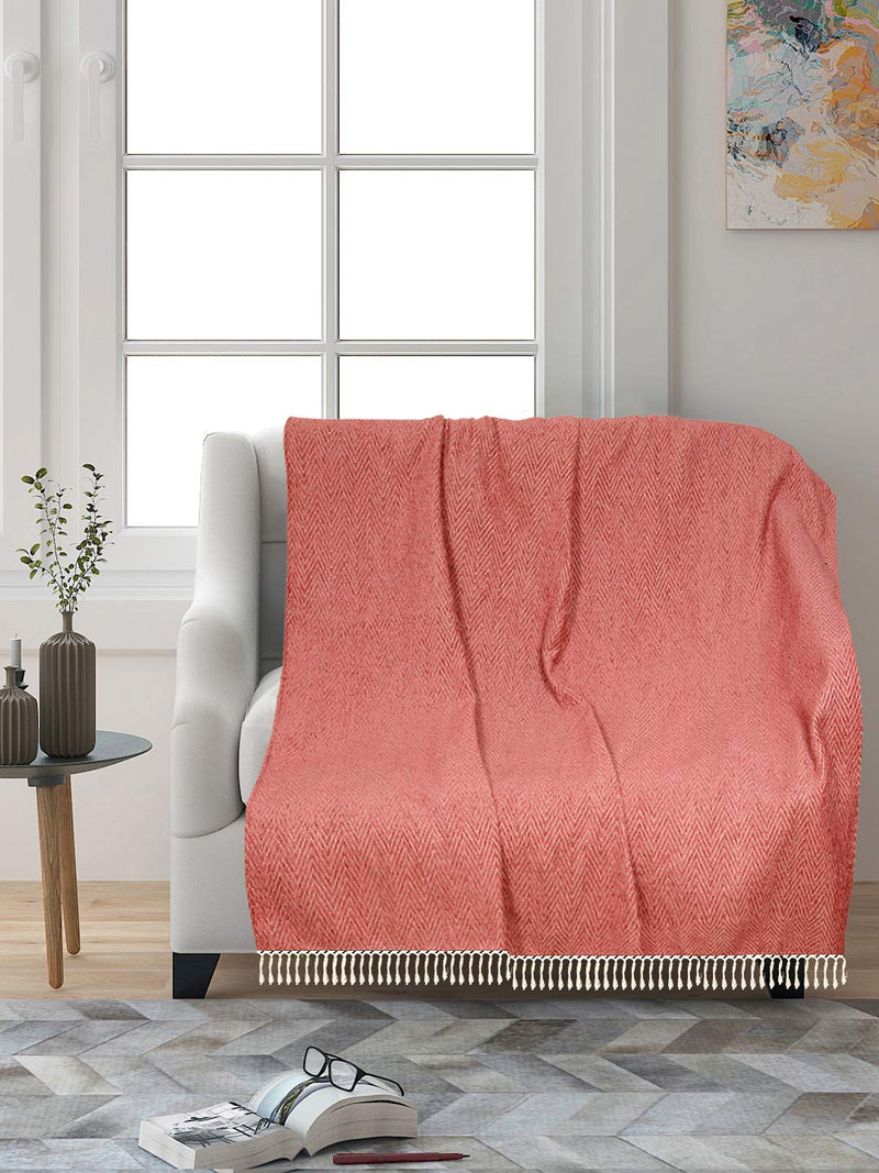 SARAL HOME EASY LIVING Home Chenille Sofa Throw (Set of 2, 140X125 Cms, Pink )