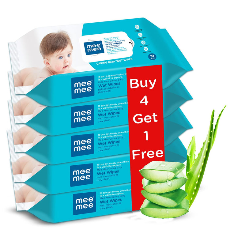 Mee Mee Soft Gentle Cleansing Baby Wipes with Aloe Vera and Vitamin E | Sulphate Free Wet Wipes | 72 Wipes, Pack of 5 | Without Lid