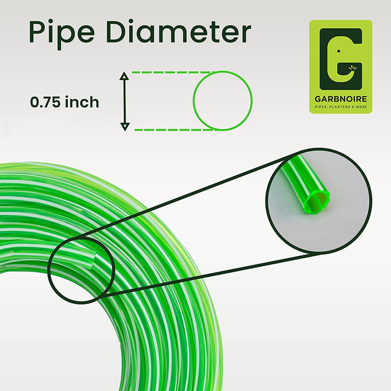 Garbnoire 5M 0.75Inch PVC Green Striped Pipe| Lightweight, Durable & Flexible| Accessories Hose Connector & Clamps| Watering Garden, Cleaning| Outdoor-Indoor Use (5 Meter (16.4 ft))