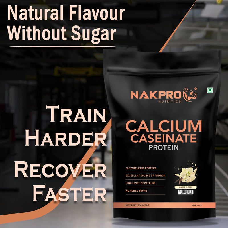 NAKPRO Calcium Caseinate | 27.88g Protein, 5.42g BCAA | Helps in Muscle Recovery | Slow Absorbing, Slow Digesting, Low Carbs Casein Protein Powder (2 Kg, Vanilla)