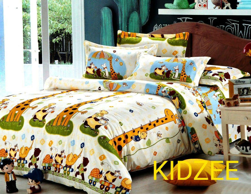 Livmoda Cartoon Bedsheet for Kids Double Bed Cotton for Children with 2 Pillow Covers-Giraffe Print