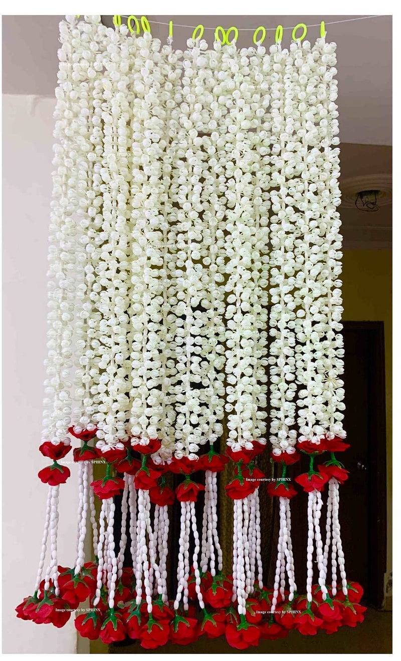 SPHINX Artificial Jasmine Buds & Clustered Rose Strings for decoration approx 2.5 ft - Number of Strings- (Red, 12)