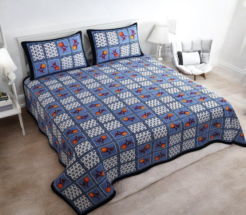 Premium Jaipuri Cotton Bedsheets, Rajasthani Heritage Collection, 100% Pure Cotton (Checkered)