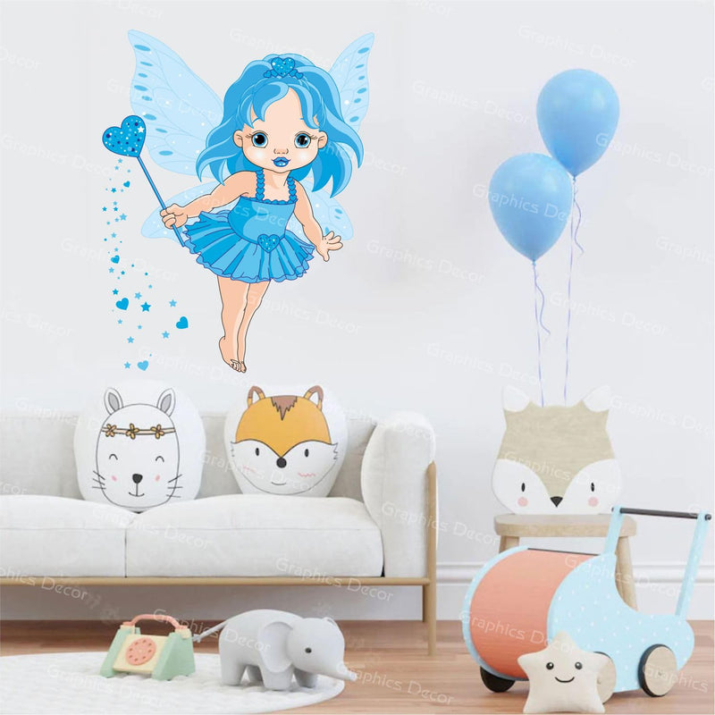 Graphics Decor Baby Girl Cartoon Cute Princess in Light Blue with Butterfly Wings (Size 46 x 57 cm)