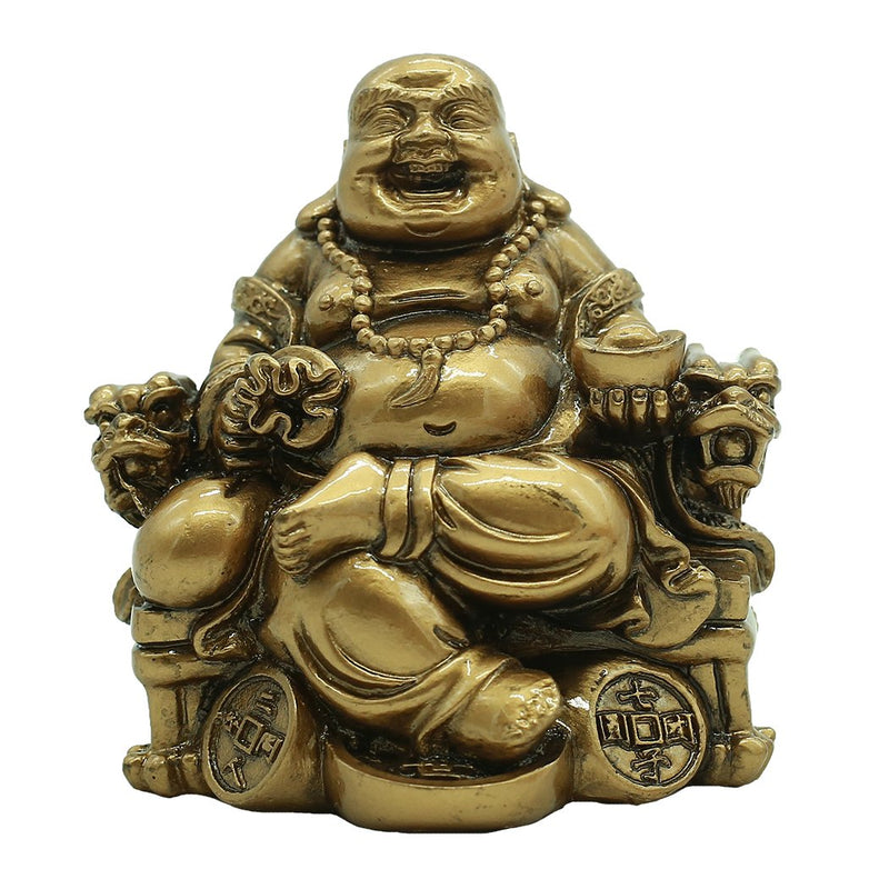 Chinese Handicrafts Resin Laughing Buddha Sitting on Dragon Chair Sculpture Wealth Lucky Statue Home Decoration Gift