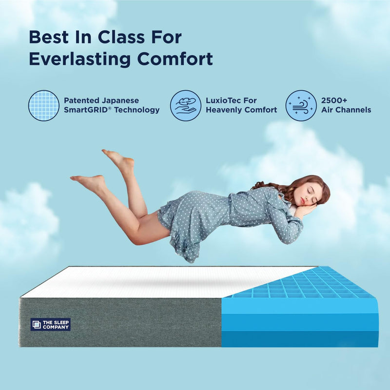 The Sleep Company SmartGRID Luxe 8 Inch Queen Size Soft Mattress with LuxioTec for Luxury Comfort | 10 Years Warranty | Luxury Mattress Double Bed with Patented Japanese SmartGRID Technology | 78x60