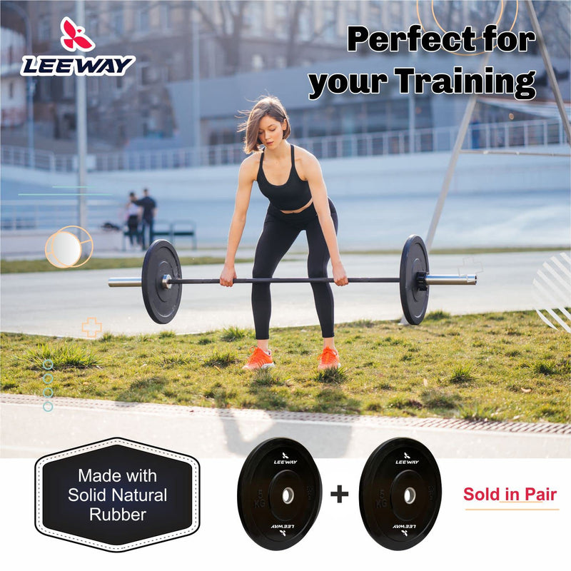 LEEWAY Olympic Black Bumper Plates, (60kg combo)| Rubber Bumper Weight Plates with 50 mm Dia| Olympic Barbell Bar Weight Plate for Weightlifting/Strength Training| Weight Plate (60kg Set(5X2+10X2+15X2))