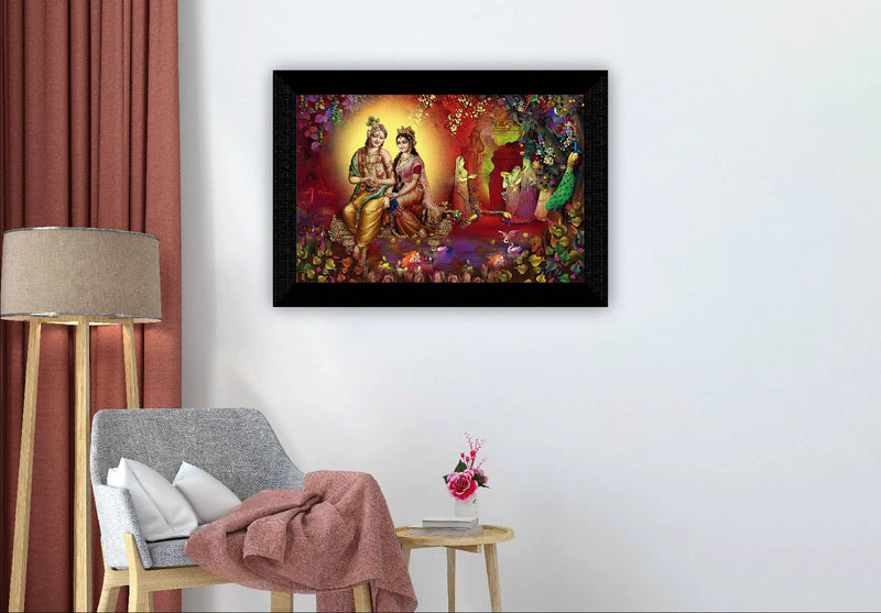 SAF Pack of 1 Radha krishna religious modern art wall painting with framed for living room 11 inch x 14 inch CANFM31324