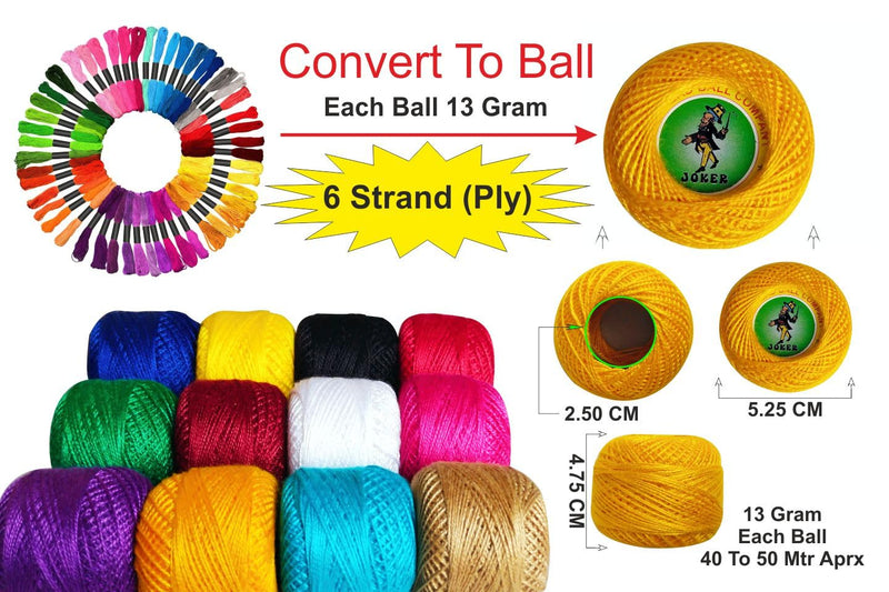 Cotton Thread Soft and Shine ball for Embroidery, Crochet Knitting, Weaving and Craft Making 14 Gram,1 Ball 40 To 45 Mtr ,6 strand Pack of 18 Color 18 Pcs.