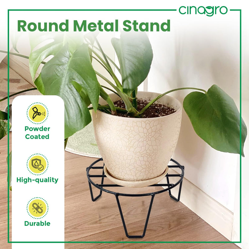 CINAGRO Round Metal Stand (Pack of 5) for Balcony, Home Garden, Indoor & Outdoor Plants, Flower Pots, Living Room Decor, Rust Free (Black)