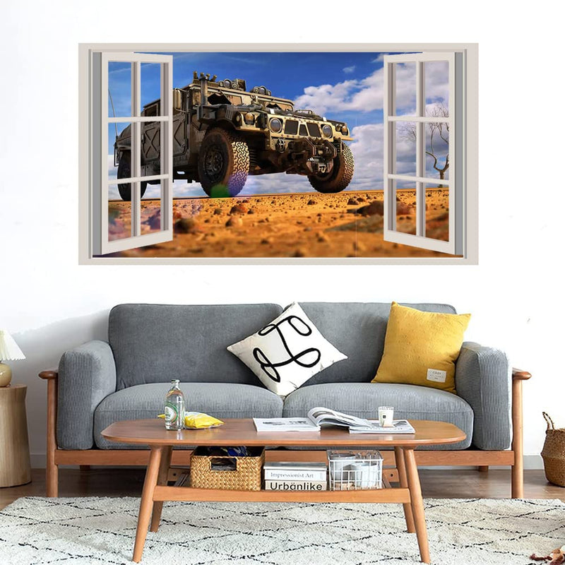 GADGETS WRAP Printed Wall Decal Sticker Fake Window Style Decal (90cm x 50cm) - Military Hummer